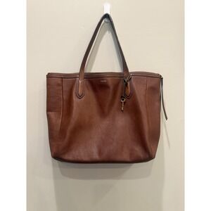 FOSSIL 17"x12"x4" Cognac LEATHER Sydney Shoulder Bag HANDBAG Purse Satchel Read